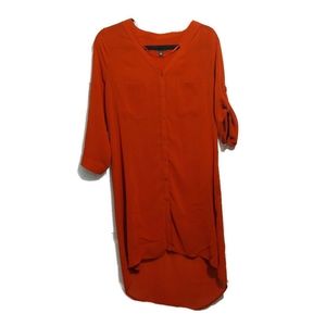 Le Chateau Burnt Orange Sheer Button Down Dress